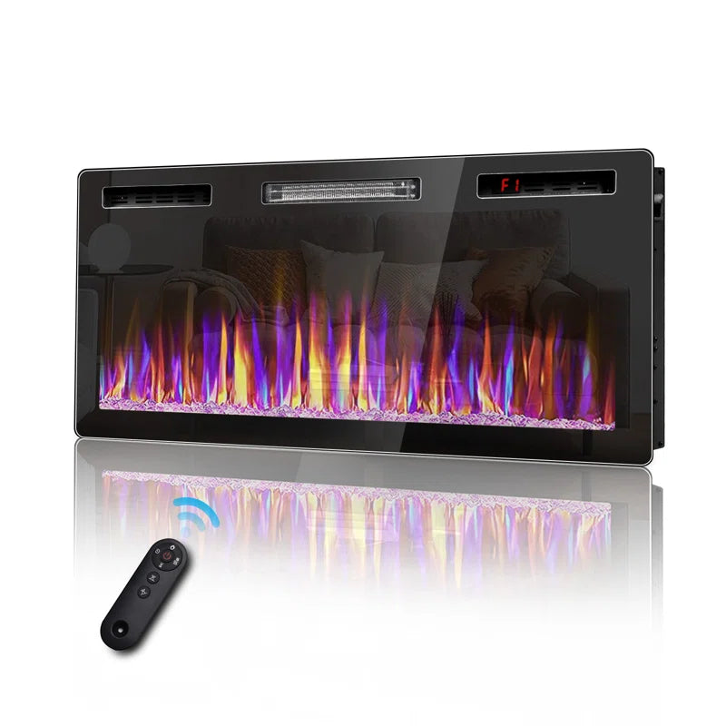Alais Ultra-Thin Silence Linear Electric Fireplace, Recessed Wall Mounted Fireplace,12 Adjustable Flame Color & Speed,Touch Screen Remote Control with 8H Timer