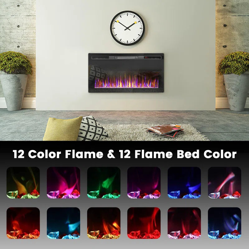Alais Ultra-Thin Silence Linear Electric Fireplace, Recessed Wall Mounted Fireplace,12 Adjustable Flame Color & Speed,Touch Screen Remote Control with 8H Timer