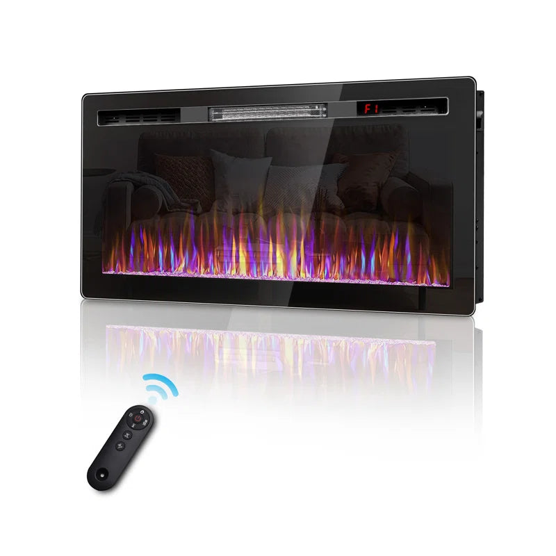 Alais Ultra-Thin Silence Linear Electric Fireplace, Recessed Wall Mounted Fireplace,12 Adjustable Flame Color & Speed,Touch Screen Remote Control with 8H Timer