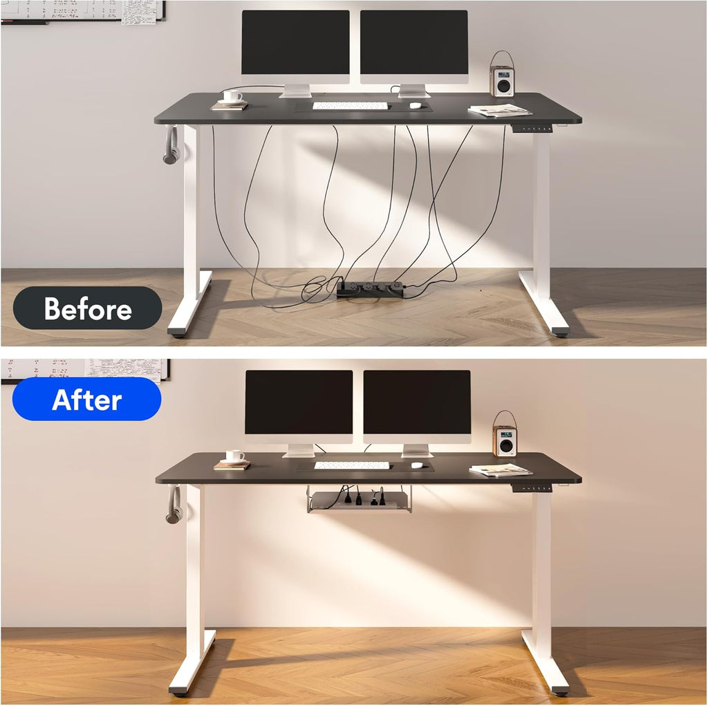 EN2 Whole-Piece Standing Desk with Clamp Power Strip, 48X30 Electric Stand up Height Adjustable Desk with Cable Management (Black Frame + Black Top, 2 Packages)
