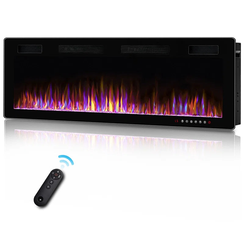 Alais Ultra-Thin Silence Linear Electric Fireplace, Recessed Wall Mounted Fireplace,12 Adjustable Flame Color & Speed,Touch Screen Remote Control with 8H Timer