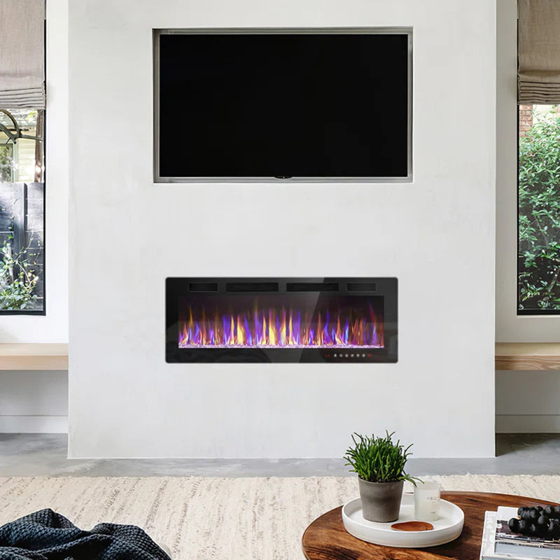 Alais Ultra-Thin Silence Linear Electric Fireplace, Recessed Wall Mounted Fireplace,12 Adjustable Flame Color & Speed,Touch Screen Remote Control with 8H Timer