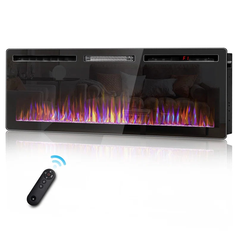 Alais Ultra-Thin Silence Linear Electric Fireplace, Recessed Wall Mounted Fireplace,12 Adjustable Flame Color & Speed,Touch Screen Remote Control with 8H Timer
