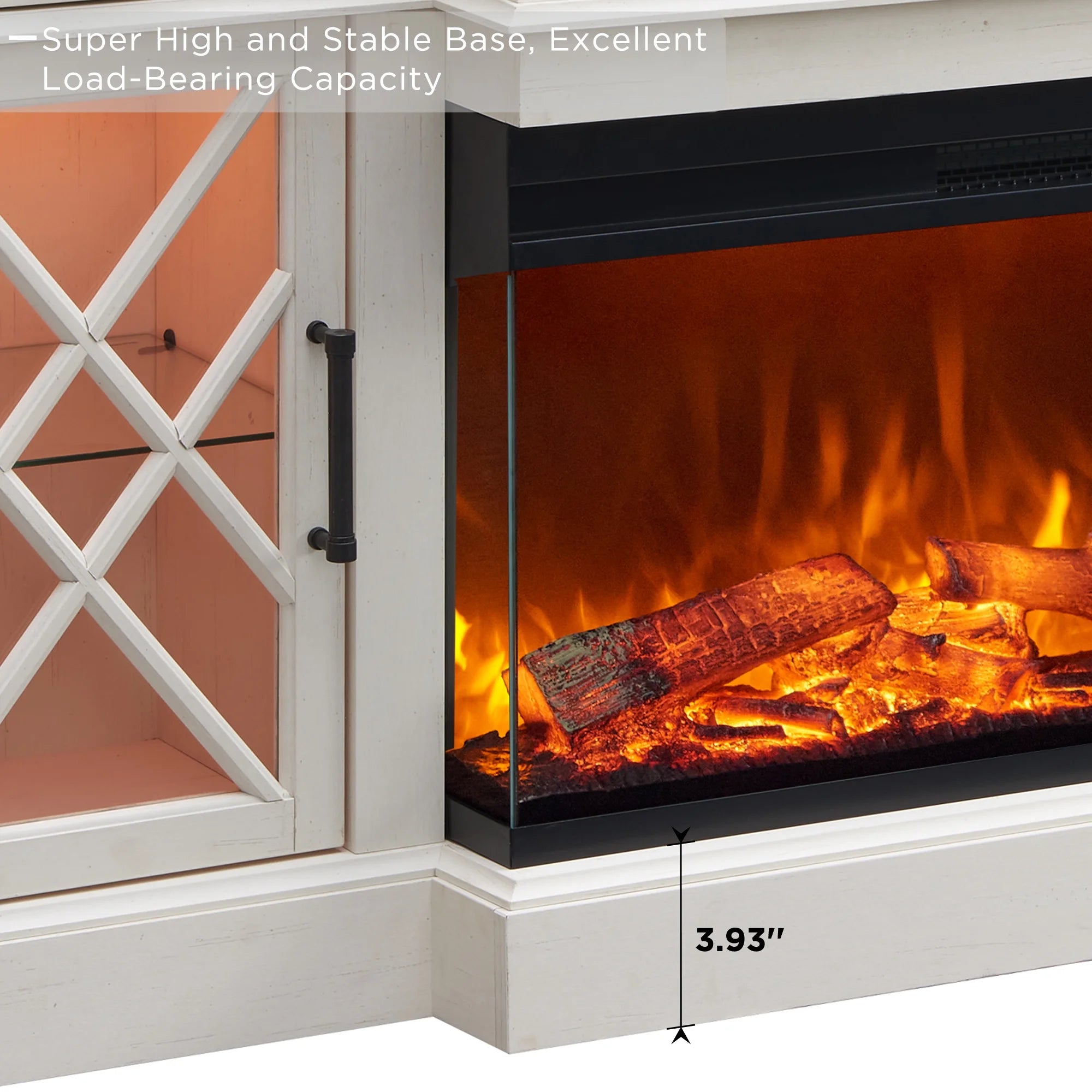 Farmhouse 3-Sided Electric Fireplace TV Stand for 80" TVs, 70" Entertainment Center with Storage Drawers in Antique White