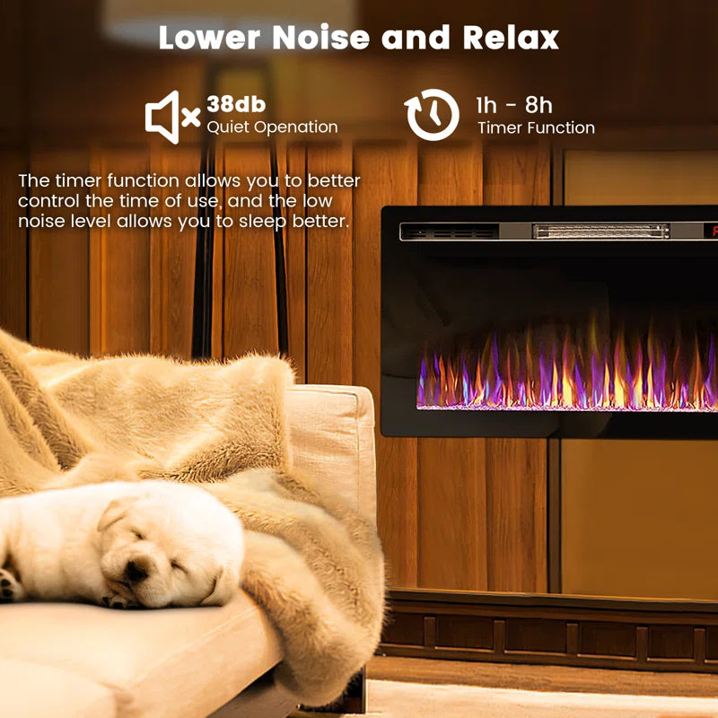 Alais Ultra-Thin Silence Linear Electric Fireplace, Recessed Wall Mounted Fireplace,12 Adjustable Flame Color & Speed,Touch Screen Remote Control with 8H Timer