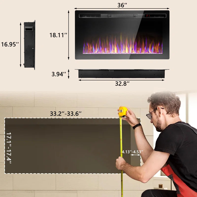 Alais Ultra-Thin Silence Linear Electric Fireplace, Recessed Wall Mounted Fireplace,12 Adjustable Flame Color & Speed,Touch Screen Remote Control with 8H Timer