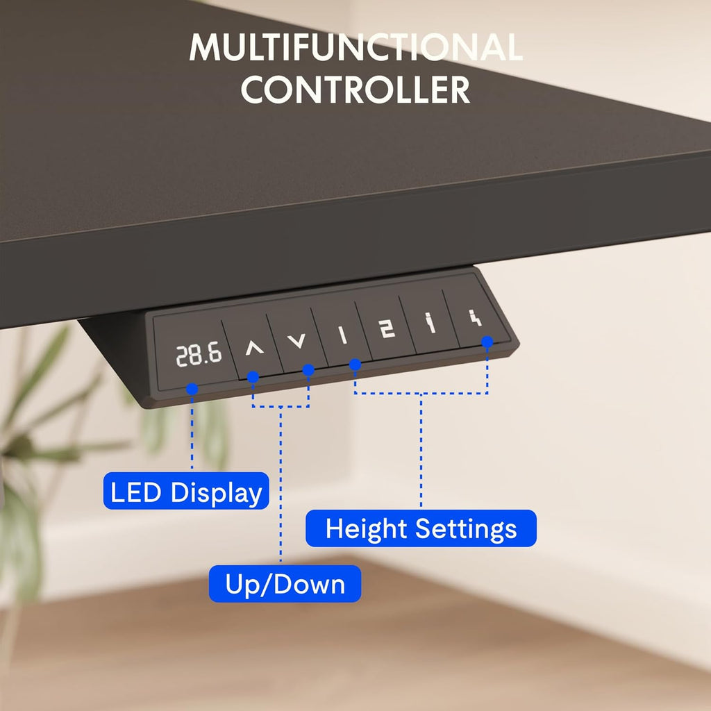 EN2 Whole-Piece Standing Desk with Clamp Power Strip, 48X30 Electric Stand up Height Adjustable Desk with Cable Management (Black Frame + Black Top, 2 Packages)