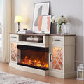 Farmhouse 3-Sided Electric Fireplace TV Stand for 80" TVs, 70" Entertainment Center with Storage Drawers in Antique White